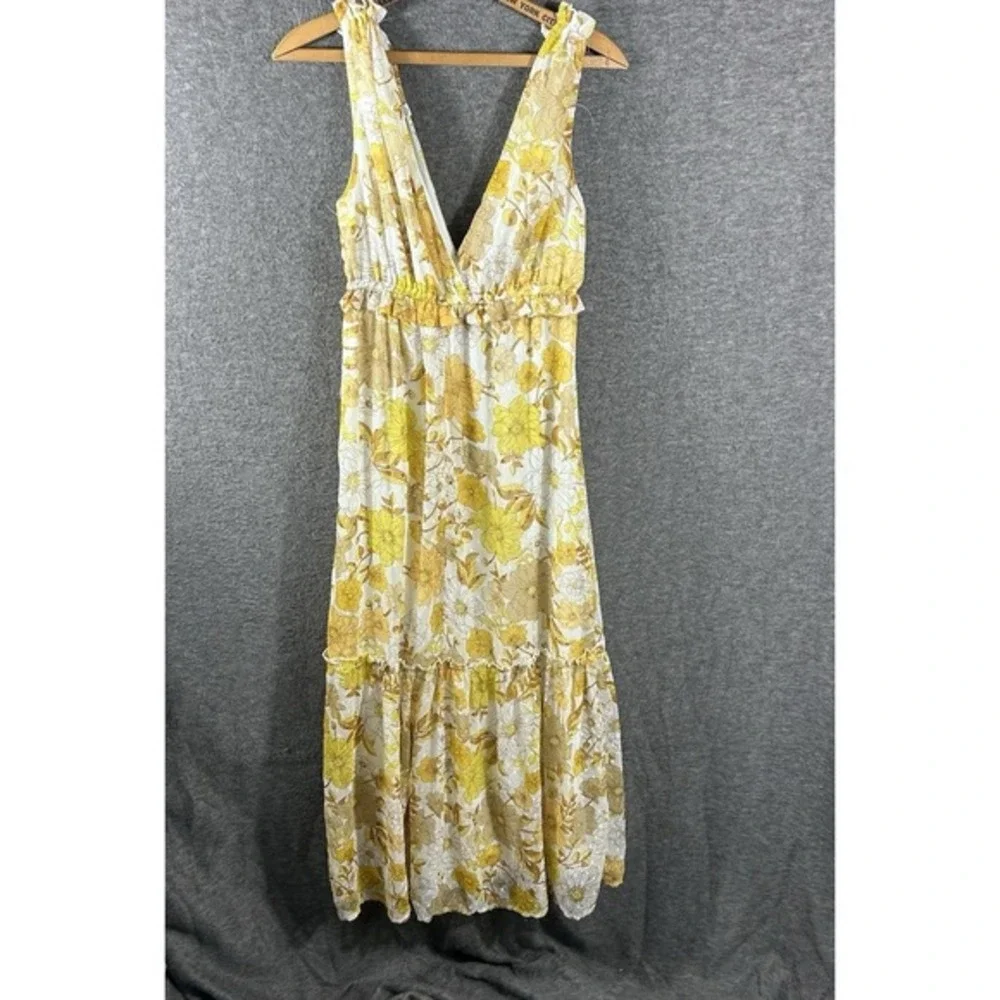 Charlotte Russe Maxi Women's Sundress Size M Yellow Floral Tiered Babydoll Lined - Picture 3 of 12